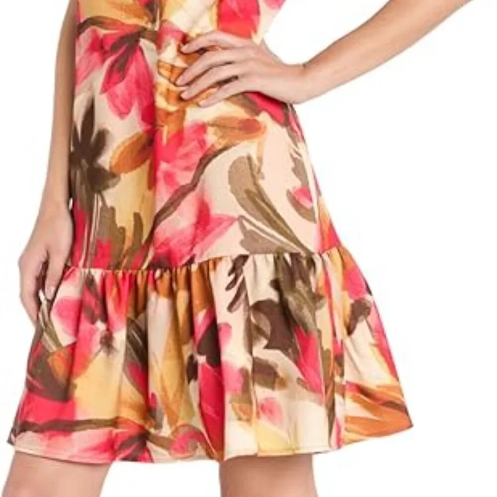 🆕 NWT R&M Richards Plus Size Coral Floral Dress 🌸 Ruffle Sleeve Church Wedding